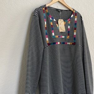 NWT Southwestern Striped Embroidered BibTop